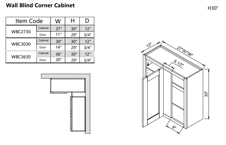 Wall Blind Corner WBC3030