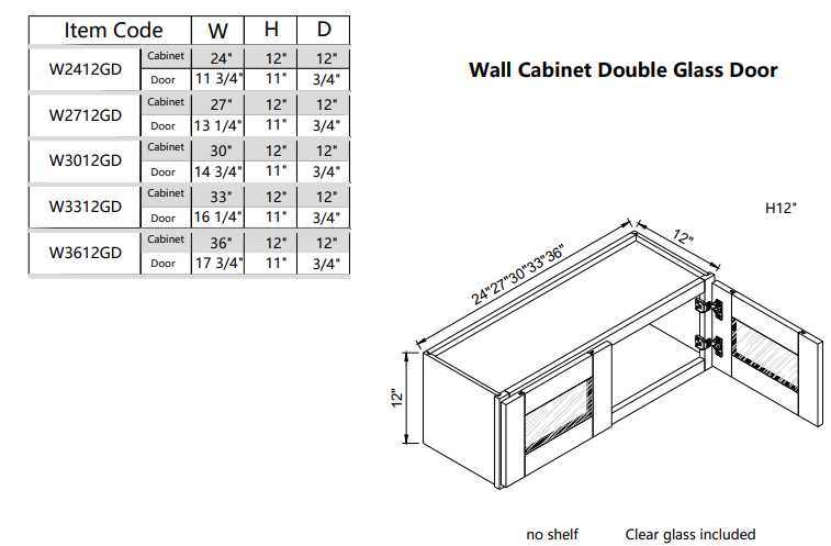 Wall Glass Door W3312GD