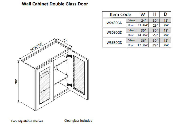 Wall Glass Door W3630GD