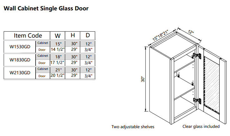 Puerta de vidrio de pared W1830GD