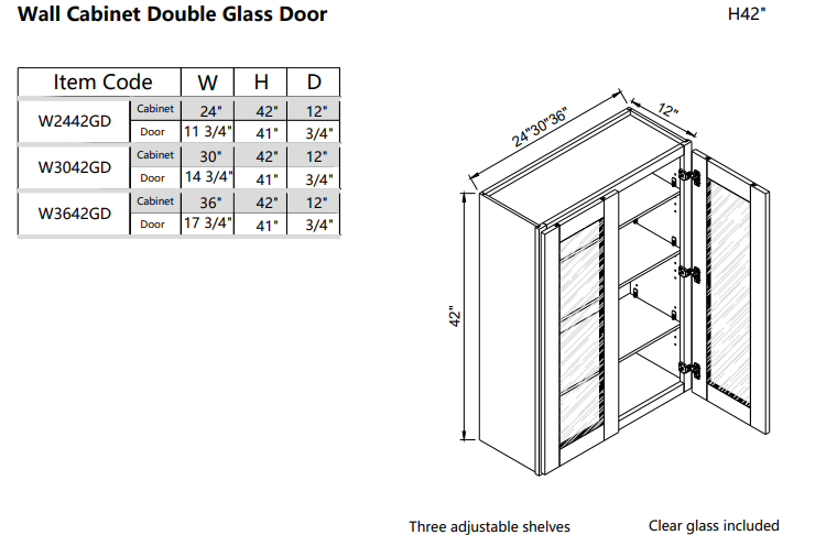 Puerta de vidrio de pared W3642GD