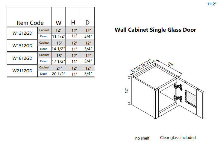 Wall Glass Door W1212GD