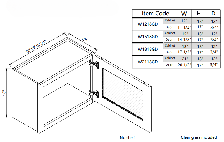 Wall Glass Door W1518GD