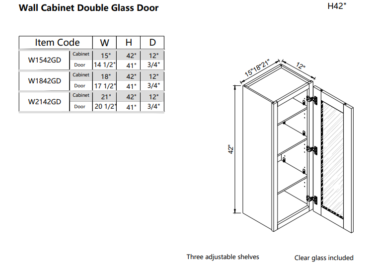 Wall Glass Door W1842GD
