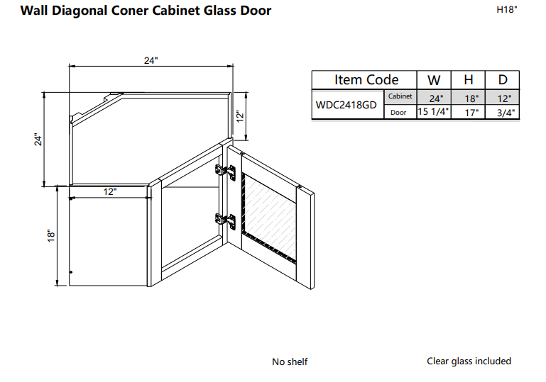 Wall Diagonal Corner Glass Door WDC2418GD