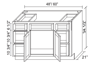 Vanity Sink Base with Six DrawersVSD6021DLR