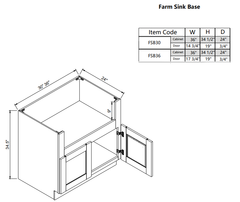 Base para fregadero de granja FSB30