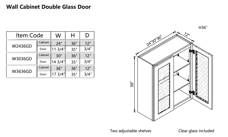 Wall Glass Door W3636GD